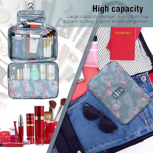 TS WITH TECHSUN Cosmetic Hanging Toiletry Bag For Men Women Travel Organizer Accessory Waterproof Nylon Makeup Shaving Kit Pouch Bag For Men Women (Blue Flamingo), 8.5 Cm - Image 2