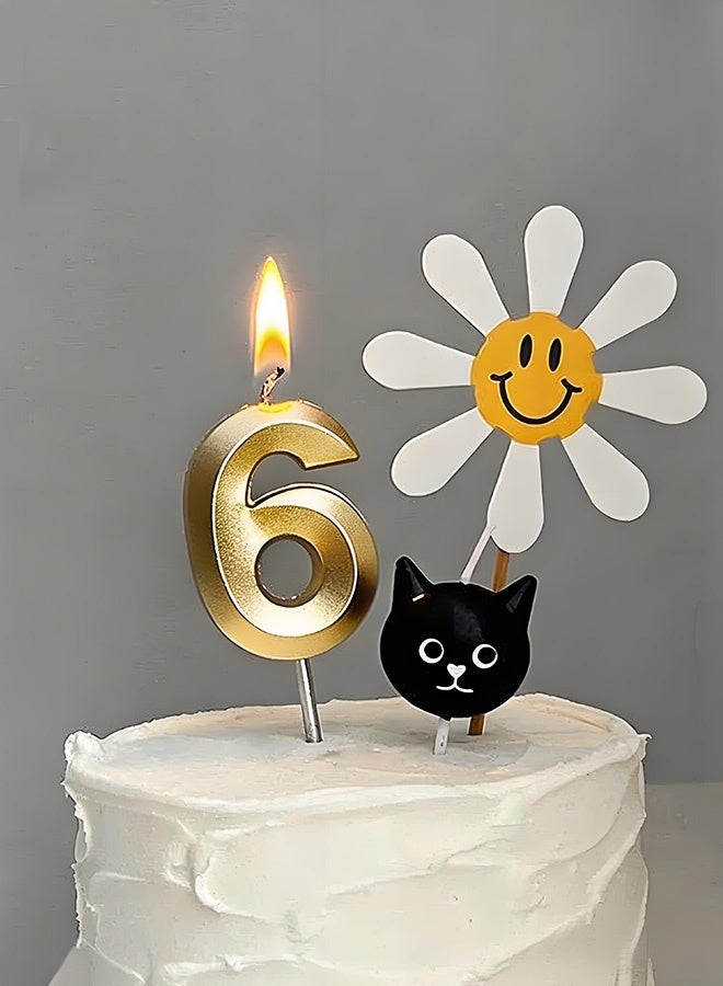 سوفي شمعة عيد ميلاد ذهبية فاخرة من Ssovi، رقم 6، زينة كعكة ثلاثية الأبعاد معدنية بدون دخان للأطفال والكبار، وحفلات الذكرى السنوية والمناسبات الخاصة - Image 2