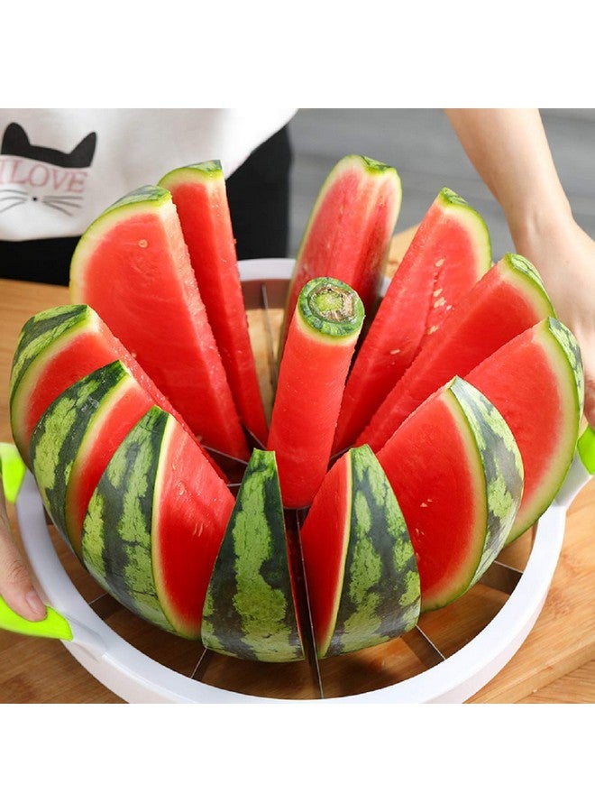 Mannice Extra Large Watermelon Slicer Cutter Comfort Silicone Handle,Home Stainless Steel Round Fruit Vegetable Slicer Cutter Peeler Corer Server for Cantaloup Melon,Pineapple,Honeydew,Get 12,As Seen On TV - Image 1