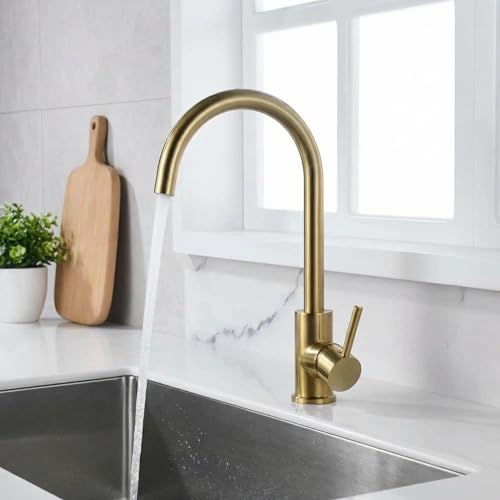 InArt Single Lever Kitchen Sink Mixer 360° Rotatable Kitchen Sink Tap Faucet Brushed Gold Color - Image 1