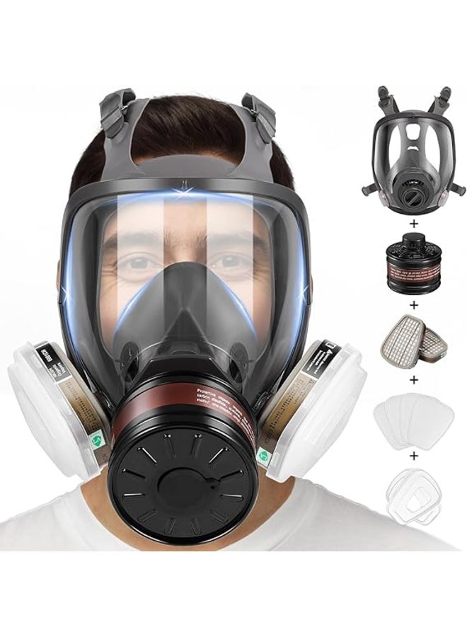 Full Face Respirator Mask, Gas Masks Survival Nuclear and Chemical, Gas Respirator with Activated Carbon Filters