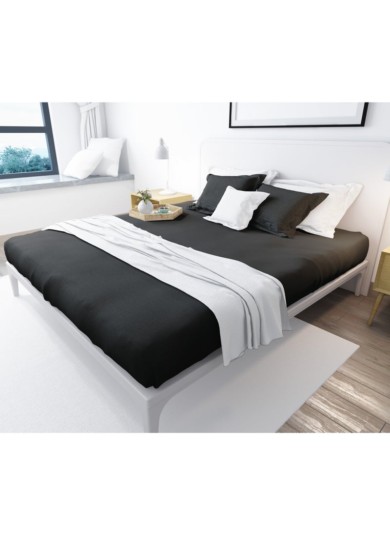 BedNHome Fitted Bed Sheet Set, 100% Egyptian Cotton, 250Tc,Black ,2Pillowcases. 100X200Cm  - Image 1
