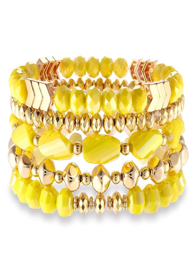 MOLOCH Beaded Bracelet For Woman -Multiple Stackable Layered Bracelets-Rainbow Elastic Stretchy Bracelet- Boho y2k Bracelet-Surfer Beach (yellow) - Image 1