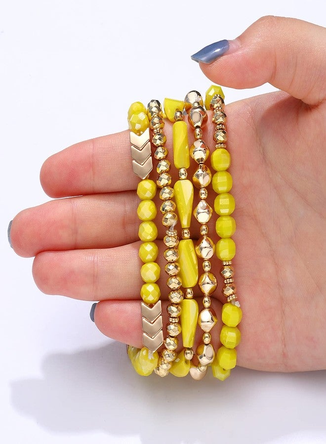 MOLOCH Beaded Bracelet For Woman -Multiple Stackable Layered Bracelets-Rainbow Elastic Stretchy Bracelet- Boho y2k Bracelet-Surfer Beach (yellow) - Image 5
