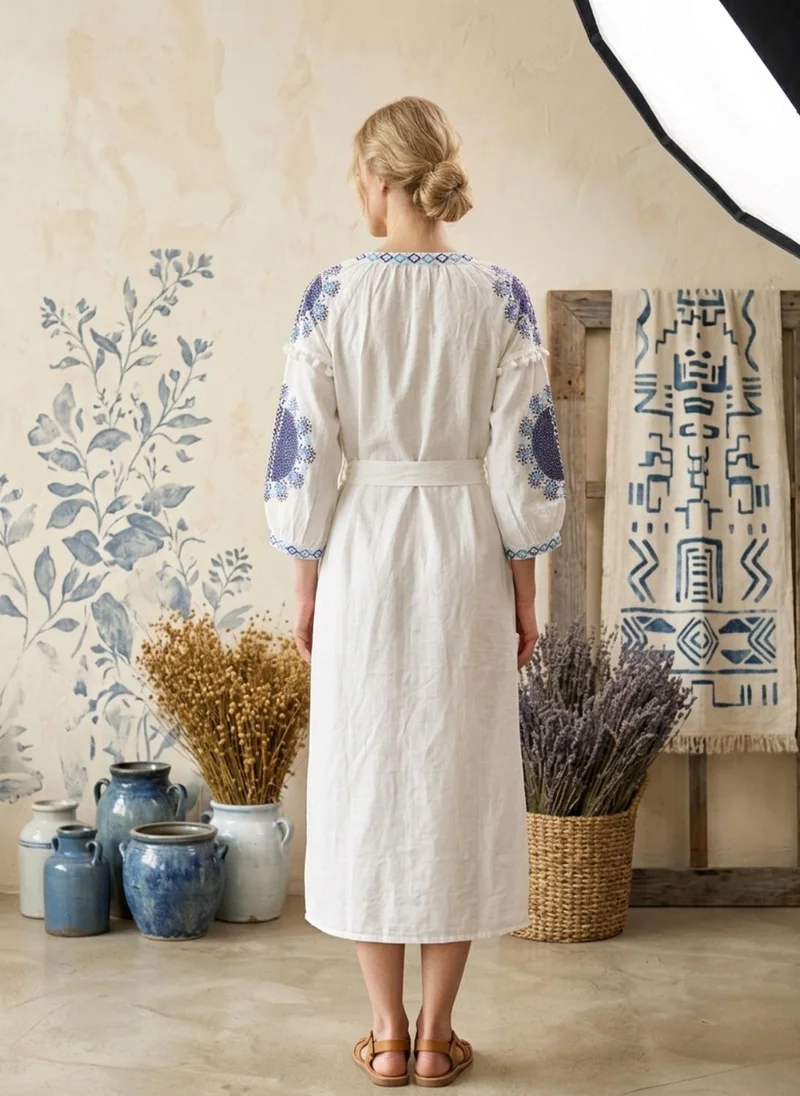 Alaya Women Embroidered With Belt Cotton Rayon Dress -AL3722