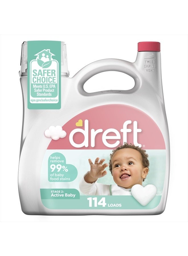 Dreft Stage 2 Active Baby Liquid Laundry Detergent, Helps Remove 99% of Baby Food Stains, Hypoallergenic, 114 loads  - Image 1