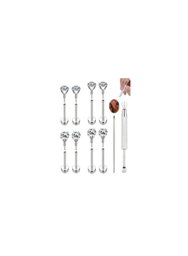 BodyAce Long Internally Threaded Tragus Piercings 16G 18G 20G Medusa Lip Jewelry Surgical Steel Flat Back Earrings Cartilage Helix Studs Nose Rings Monroe Labret Stud [16G(1.2mm);BL:6mm+8mm] - Image 1