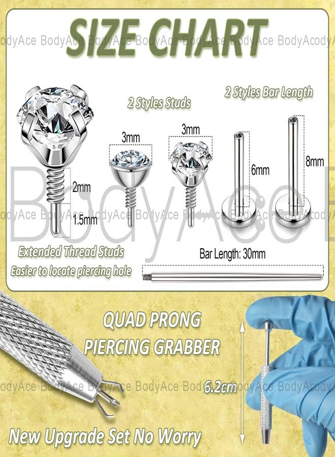 BodyAce Long Internally Threaded Tragus Piercings 16G 18G 20G Medusa Lip Jewelry Surgical Steel Flat Back Earrings Cartilage Helix Studs Nose Rings Monroe Labret Stud [16G(1.2mm);BL:6mm+8mm] - Image 2
