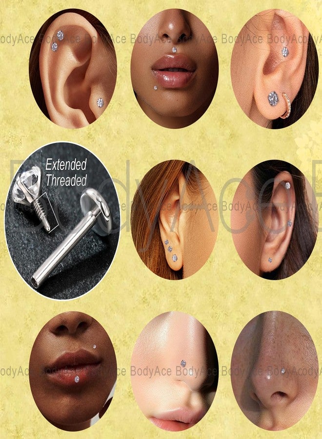 BodyAce Long Internally Threaded Tragus Piercings 16G 18G 20G Medusa Lip Jewelry Surgical Steel Flat Back Earrings Cartilage Helix Studs Nose Rings Monroe Labret Stud [16G(1.2mm);BL:6mm+8mm] - Image 3