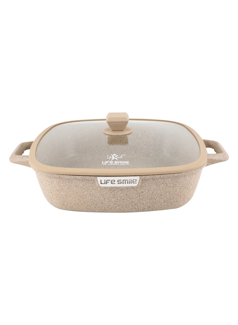 Life Smile Granite Nonstick 36cm Shallow Pot with Lid (9.2L) – Multi-Layer Granite Coating, Induction Bottom Aluminium Casserole - Image 1