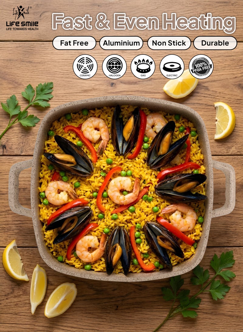 Life Smile Granite Nonstick 36cm Shallow Pot with Lid (9.2L) – Multi-Layer Granite Coating, Induction Bottom Aluminium Casserole - Image 3