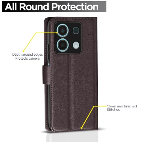 Pikkme Flip Cover for Redmi Note 13 5G | Leather Finish | Shockproof with Card Pockets & Wallet Stand | Ultimate Protection Case(Coffee) - Image 4