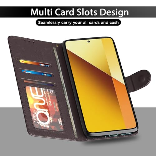 Pikkme Flip Cover for Redmi Note 13 5G | Leather Finish | Shockproof with Card Pockets & Wallet Stand | Ultimate Protection Case(Coffee) - Image 5