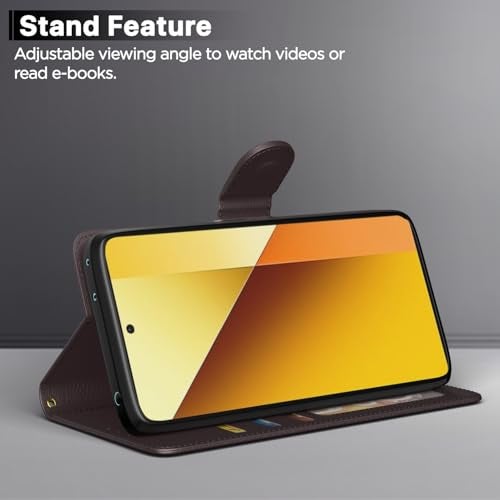 Pikkme Flip Cover for Redmi Note 13 5G | Leather Finish | Shockproof with Card Pockets & Wallet Stand | Ultimate Protection Case(Coffee) - Image 3