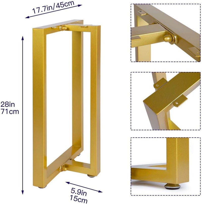 Ventuos Metal Glod Table Legs Heavy Duty Square Iron Metal Desk Legs Set of 2 28 Height 18 Wide Furniture LegsDining Table LegsIndustrial Table LegsOnly Legs Without Board Gold - Image 2