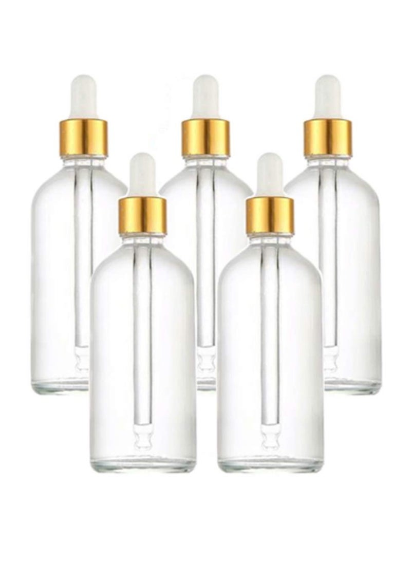 glasstore - 5 Packs Clear Glass Bottle,Essential Oil Dropper Bottles Perfume Sample Vials Cosmetic Containers With Glass Eye Dropper And Gold Lids (100ml/3.4oz) - Image 1