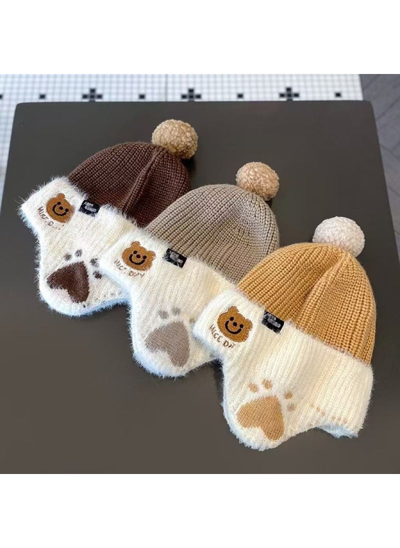 Generic Childrens Hat Autumn and Winter Fashion Cool Wool Hat Sticker Casual Boys Korean Baby Warm Pullover Knitted Hat Cold Hat Khaki  - Image 5
