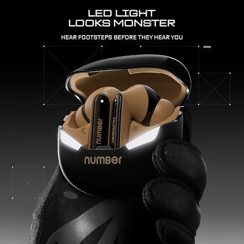 Number Super Buds GT S9 Gaming TWS, Ultra-Low Latency Gaming Earbuds with Monster Bass & LED Case, Quad Mic ENC, 70H Playtime, BT 5.4, IPX5 (Black Desert) - Image 2