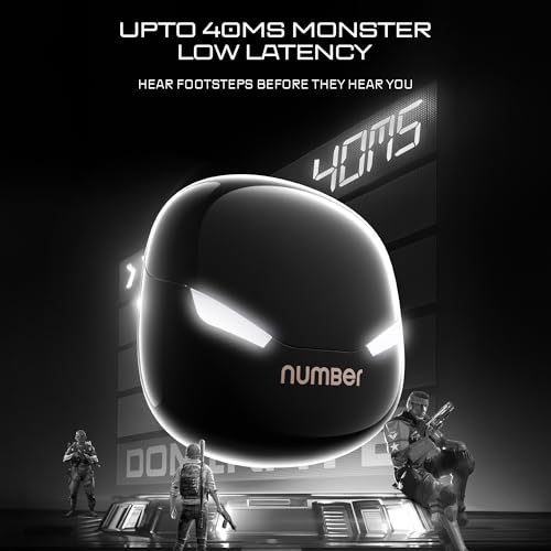 Number Super Buds GT S9 Gaming TWS, Ultra-Low Latency Gaming Earbuds with Monster Bass & LED Case, Quad Mic ENC, 70H Playtime, BT 5.4, IPX5 (Black Desert) - Image 5