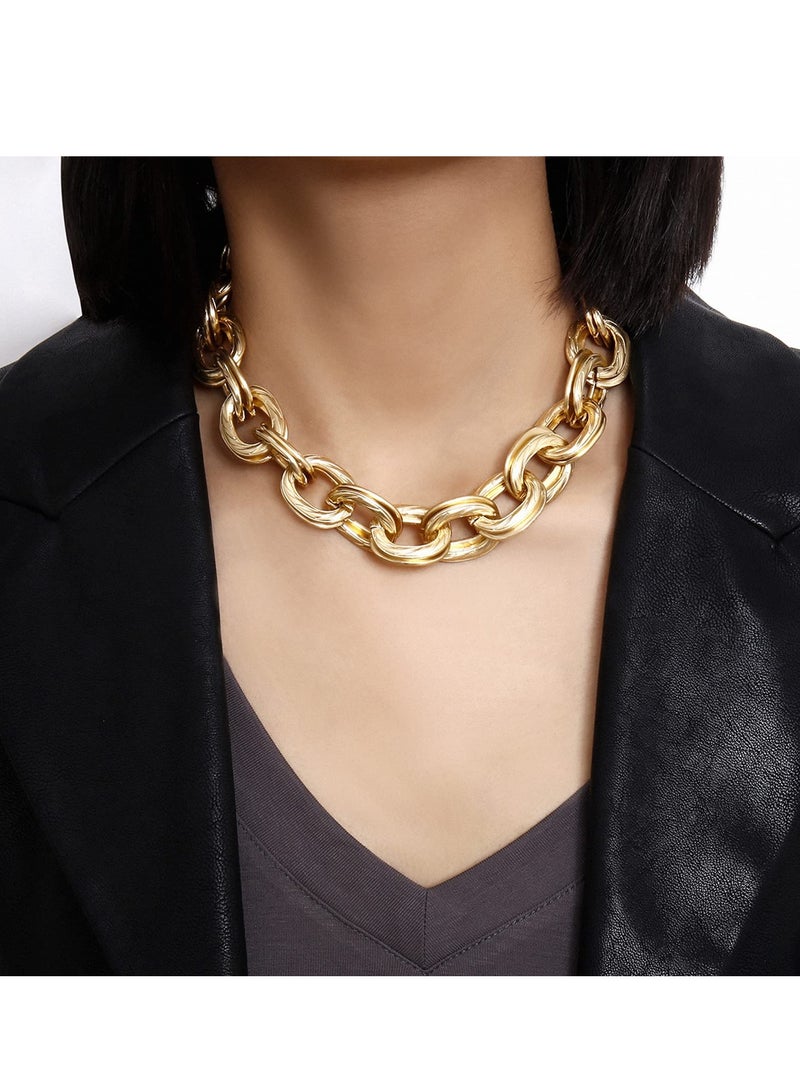 SYOSI Gold Chunky Choker Necklace, O Link Necklaces Layered Chunky Chain Choker Necklace, Accessory for Women Girls, Hip-hop Jewelry, Necklace Jewelry Gifts - Image 3