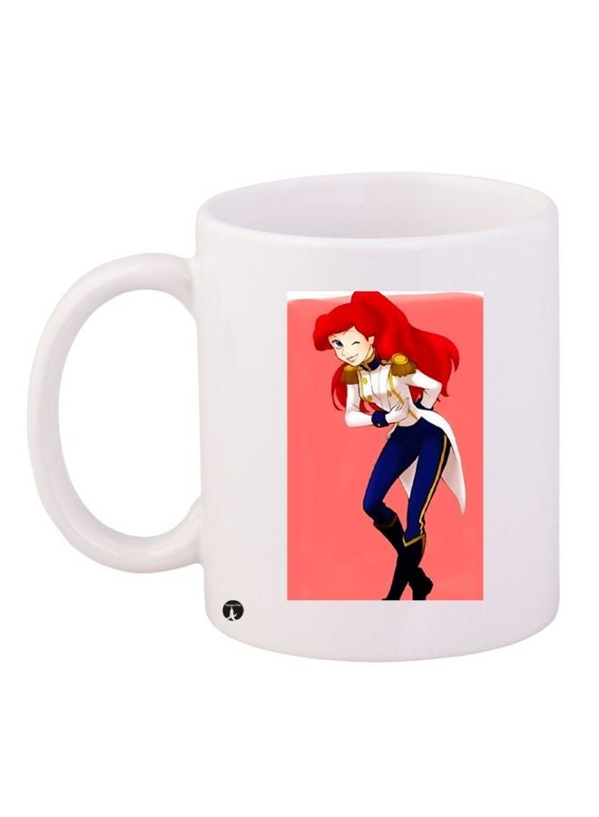 RYN Cartoon Girl Printed Coffee Mug White/Pink/Blue 11ounce