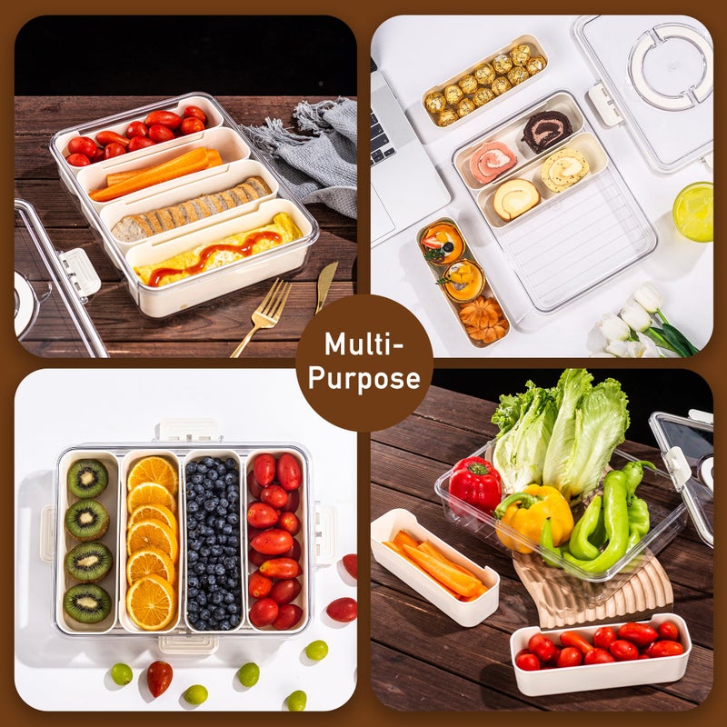 Bandesun Divided Serving Tray with Lid and Handle - Snackle Box Charcuterie Container for Portable Snack Platters - Clear Organizer for Candy, Fruits, Nuts, Snacks,4-Grid - Image 5