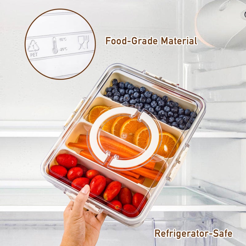 Bandesun Divided Serving Tray with Lid and Handle - Snackle Box Charcuterie Container for Portable Snack Platters - Clear Organizer for Candy, Fruits, Nuts, Snacks,4-Grid - Image 4