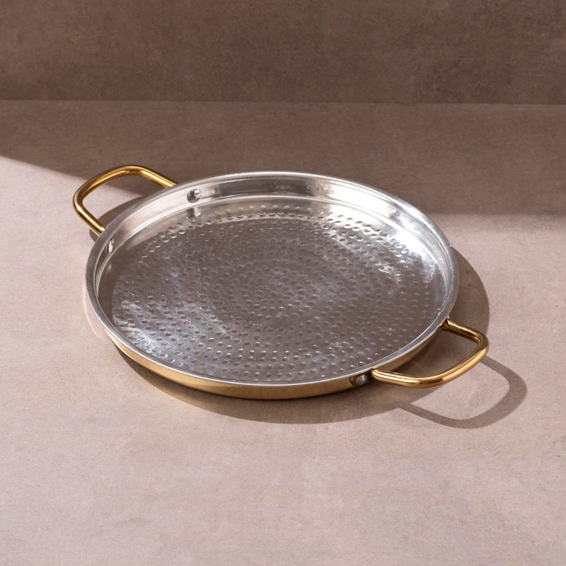 P-TAL P-TAL Brass Dosa Tawa with Insulated Handles, 11.5"(29 cm) Tin Coated Brass Dosa Tava with Ayurvedic Benefits | Naturally Nonstick and Chemical Free (Free 30ml Copper & Brass Cleaning Solution)  - Image 1