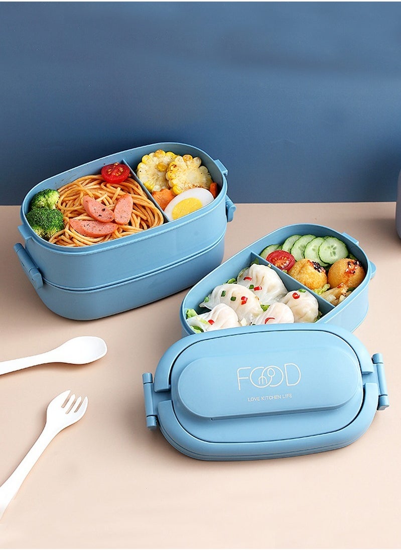HOMESTAR 2-Layer PP Plastic Lunch Box Large Capacity Bento Box with 3-Grids 1550ML for School Office Outdoor Blue  - Image 1
