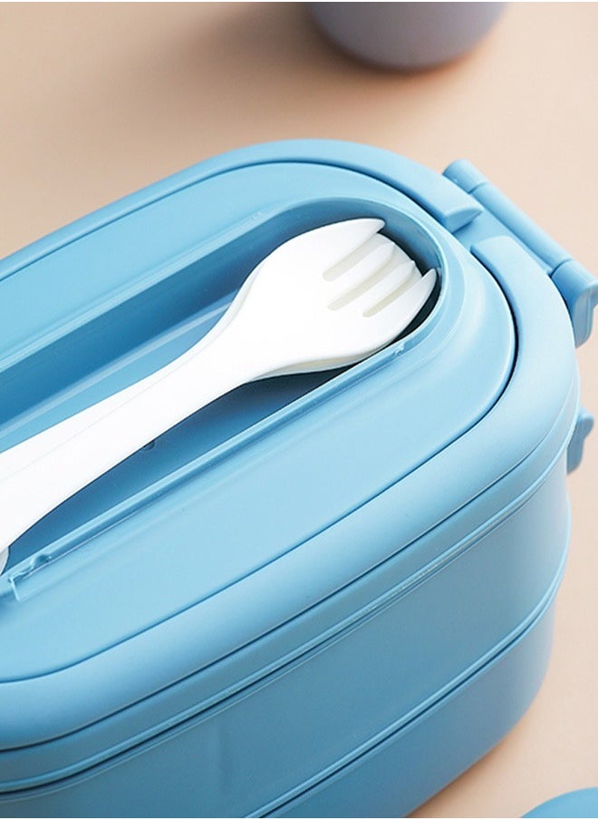 HOMESTAR 2-Layer PP Plastic Lunch Box Large Capacity Bento Box with 3-Grids 1550ML for School Office Outdoor Blue  - Image 4