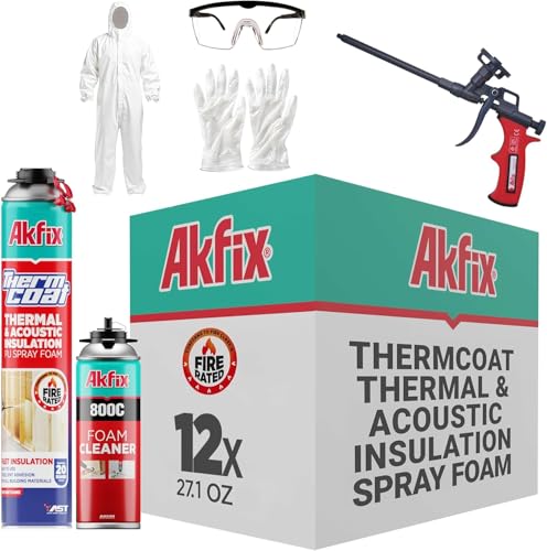 Akfix Thermcoat Spray Foam Insulation Kit (240 Board Feet) Closed Cell Expanding Sealant for Thermal & Acoustic Protection for Walls and Attic - Gun&Cleaner Included | 12 Pack Set - Image 1