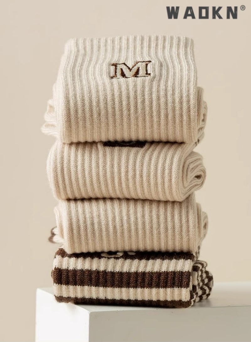 WAOKN 5 Pairs of Women Striped Socks, Vintage Crew Socks, Women's Loose Athletic Calf Socks, Casual Cotton Stretchy Novelty Socks, Casual Socks- Perfect for Everyday Wear - Image 2