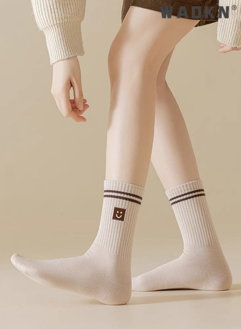 WAOKN 5 Pairs of Women Striped Socks, Vintage Crew Socks, Women's Loose Athletic Calf Socks, Casual Cotton Stretchy Novelty Socks, Casual Socks- Perfect for Everyday Wear - Image 4