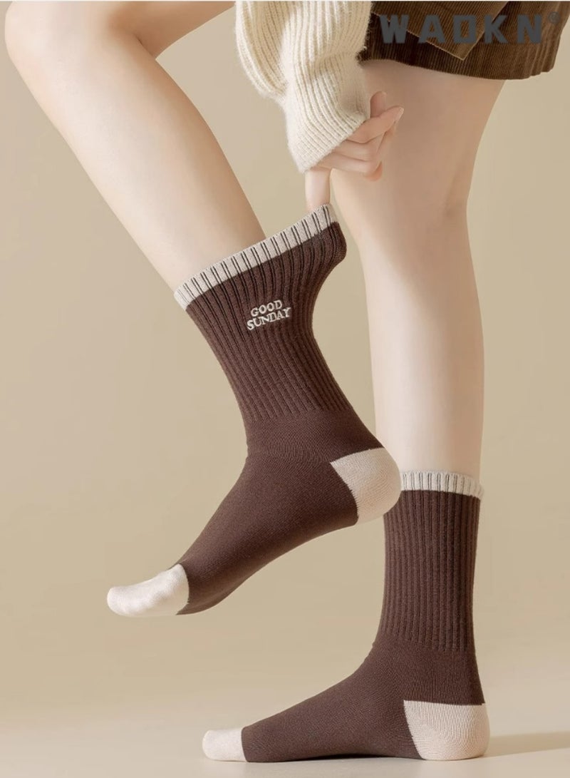 WAOKN 5 Pairs of Women Striped Socks, Vintage Crew Socks, Women's Loose Athletic Calf Socks, Casual Cotton Stretchy Novelty Socks, Casual Socks- Perfect for Everyday Wear - Image 5