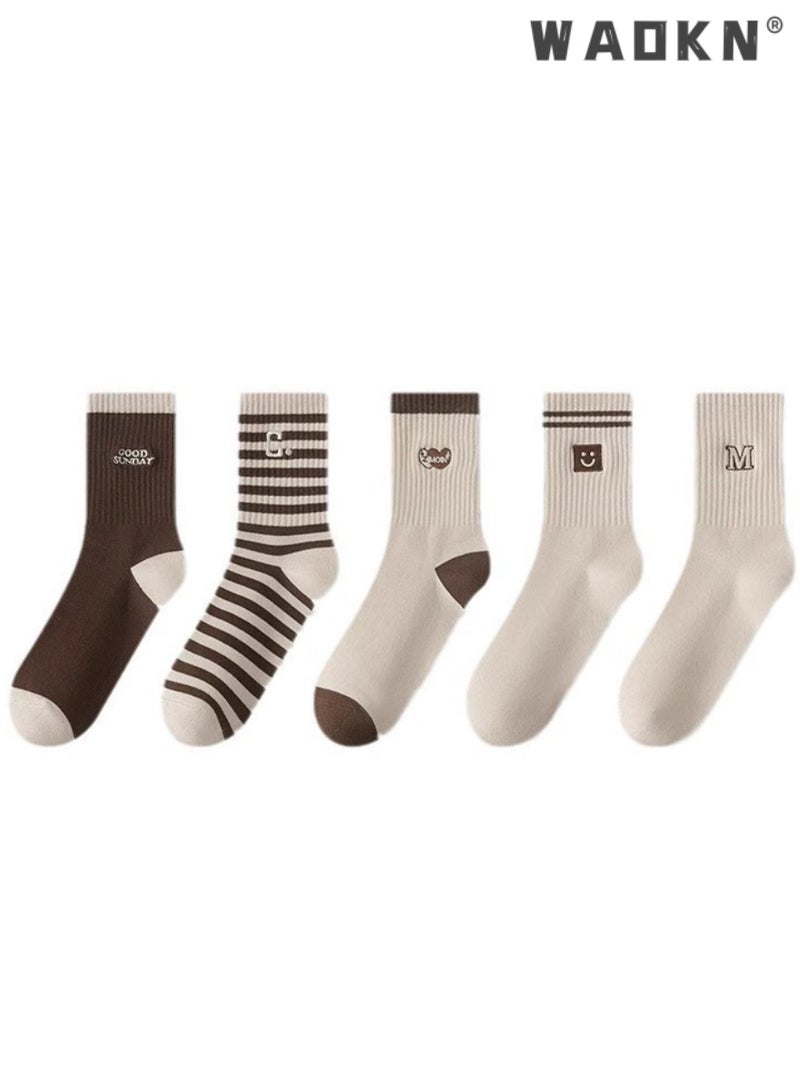 WAOKN 5 Pairs of Women Striped Socks, Vintage Crew Socks, Women's Loose Athletic Calf Socks, Casual Cotton Stretchy Novelty Socks, Casual Socks- Perfect for Everyday Wear - Image 3