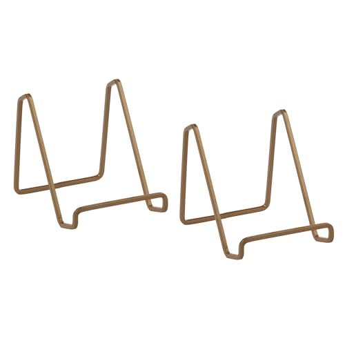 TRIPAR 4-Inch 2 Pack Metal Venetian Gold Square Stand, Square Wire Easel, Small Photo Stand, Small Book Holder Stand for Table, Display for Picture Frames, Plaques and Plates - Image 1
