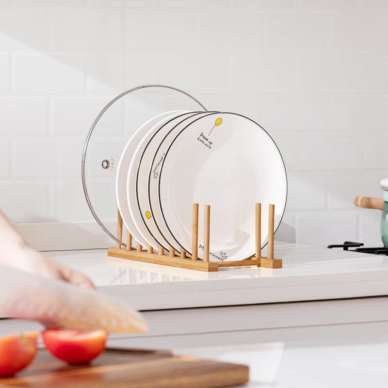 HBlife Heighten and Widen Bamboo Dish Drying Rack Plate Bowl Cup Book Pot Lid Cutting Board Stand Drainer Storage Holder Organizer for Kitchen Cabinet - Image 5