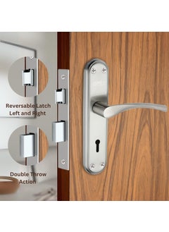 HOMRA HOMRA Mortise Door Locks for Main Door Bedroom Door Door Lock Handle Set with Lock Body Set with 3 Key Main Door Locks for HomeOfficeHotel Silver Glossy Finish HR110SS  - Image 2