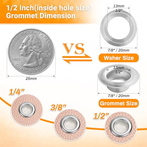 PAXCOO 643Pcs Grommet Tool Kit 1/2 Inch(Inside Hole Size) Eyelet Kit with 320Pcs Eyelets Grommets, 320Pcs Washers, and Grommet Eyelet Pliers for Leather/Belt/Shoes/Crafts - Image 2