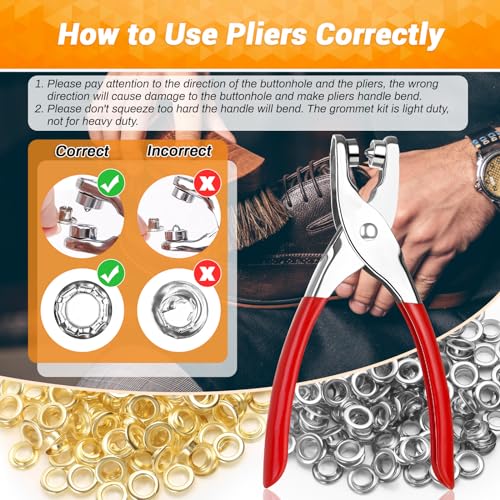PAXCOO 643Pcs Grommet Tool Kit 1/2 Inch(Inside Hole Size) Eyelet Kit with 320Pcs Eyelets Grommets, 320Pcs Washers, and Grommet Eyelet Pliers for Leather/Belt/Shoes/Crafts - Image 4
