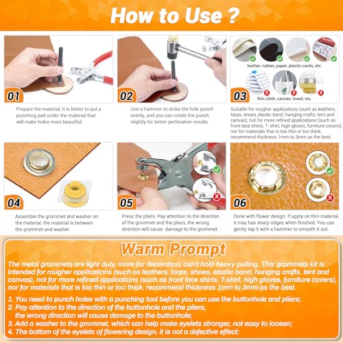 PAXCOO 643Pcs Grommet Tool Kit 1/2 Inch(Inside Hole Size) Eyelet Kit with 320Pcs Eyelets Grommets, 320Pcs Washers, and Grommet Eyelet Pliers for Leather/Belt/Shoes/Crafts - Image 3