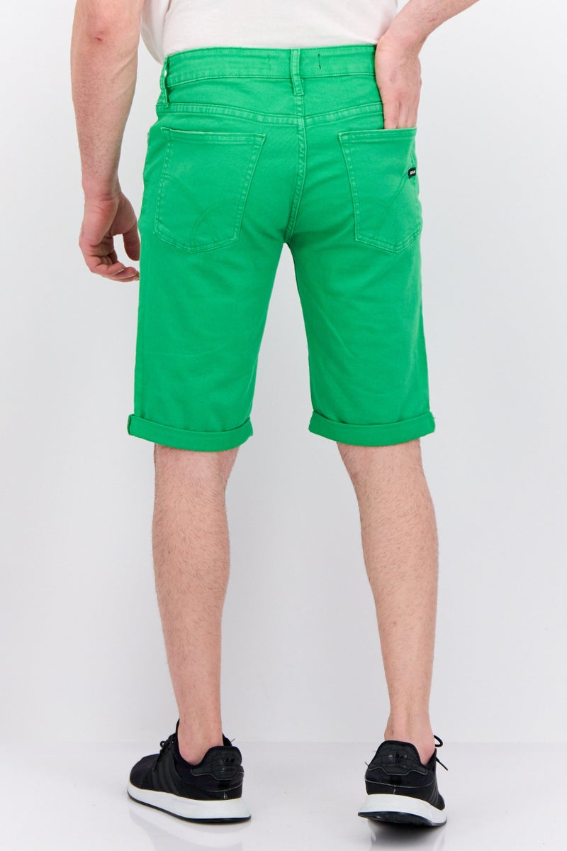 GAS Men Solid Denim Shorts, Green - Image 2