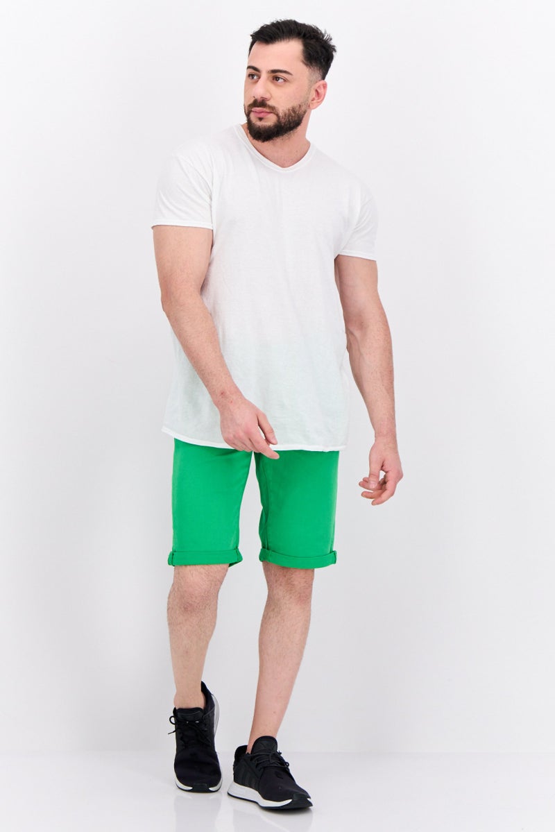 GAS Men Solid Denim Shorts, Green - Image 4