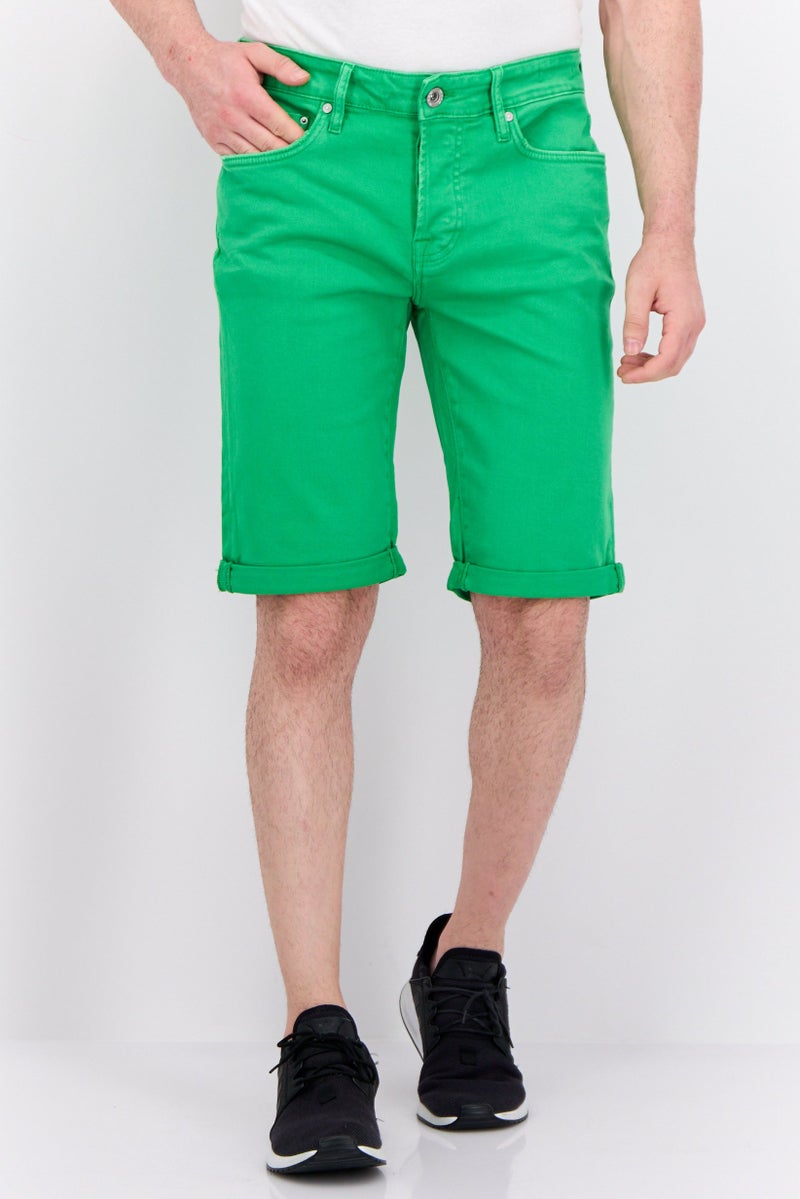 GAS Men Solid Denim Shorts, Green - Image 1