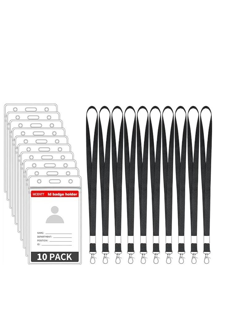 PARTNER 10 Pcs Premium Clear ID Card Badge Holders with Lanyard,Waterproof Clear Plastic Holder with Neck Lanyard Swivel J-Hook Clip for Access, Business, School, Office (Pack of 10 - Vertical)  - Image 1