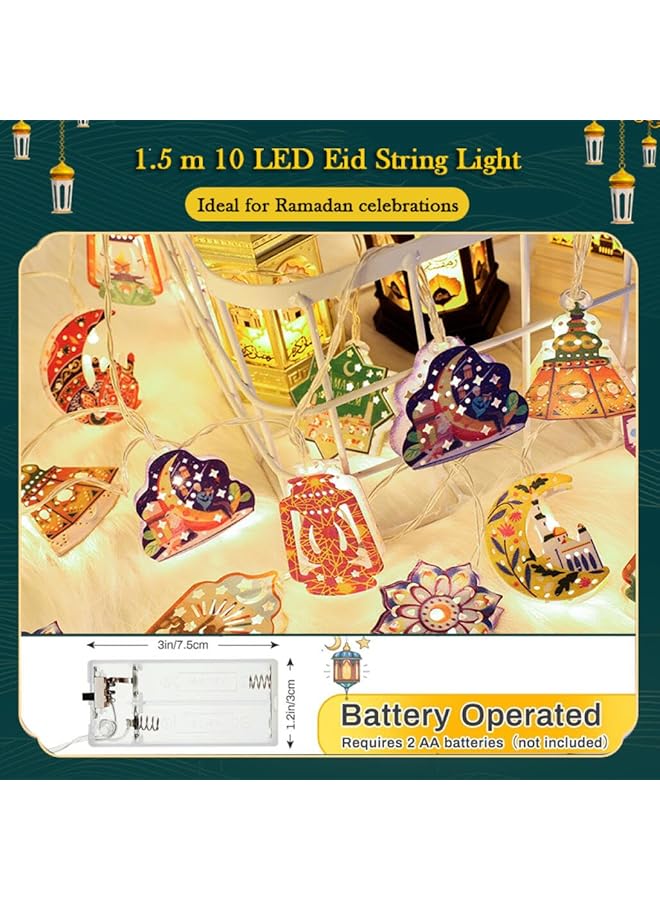 erorex Goodren Ramadan Eid Decorations String Light 1.5 Meter 10 Leds Indoor Outdoor String Lights Ornaments For Eid Mubarak Metal Moon Star Lantern String Lights For Home Decoration Party Supplies Multi - Image 3