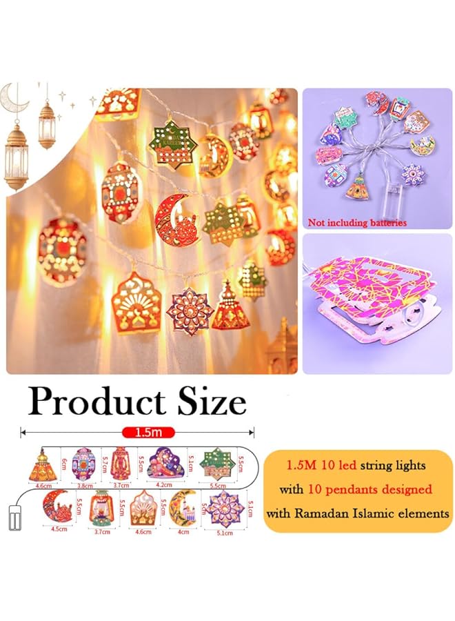 erorex Goodren Ramadan Eid Decorations String Light 1.5 Meter 10 Leds Indoor Outdoor String Lights Ornaments For Eid Mubarak Metal Moon Star Lantern String Lights For Home Decoration Party Supplies Multi - Image 5