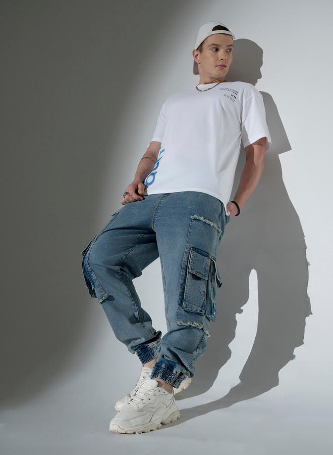 Hubberholme Mid Rise Faded Jeans with Cargo Pockets - Image 1