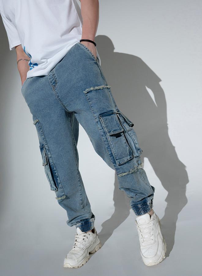 Hubberholme Mid Rise Faded Jeans with Cargo Pockets - Image 2