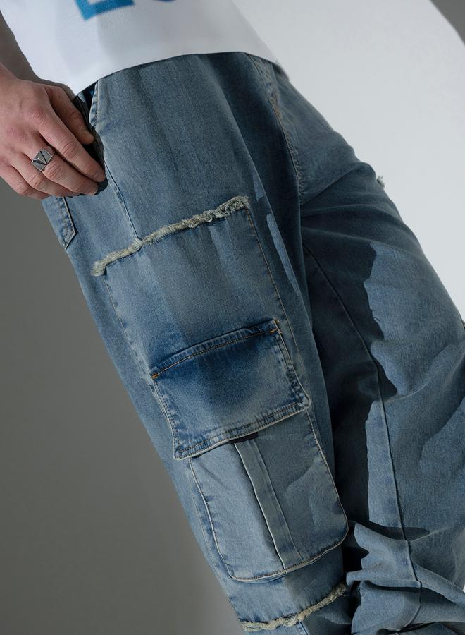 Hubberholme Mid Rise Faded Jeans with Cargo Pockets - Image 5